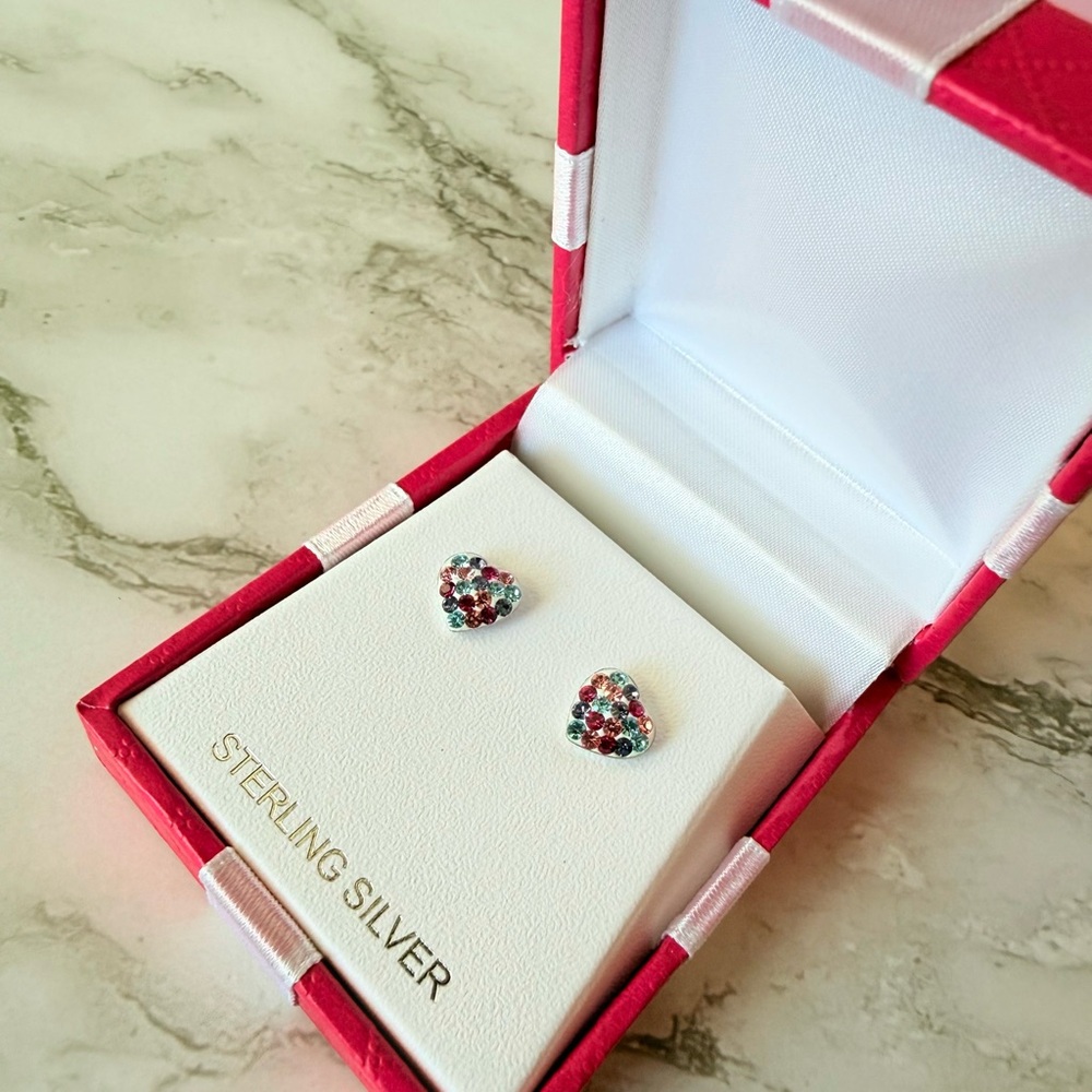 Sterling Silver Multicolor Heart Earrings - Picture 1 of 3